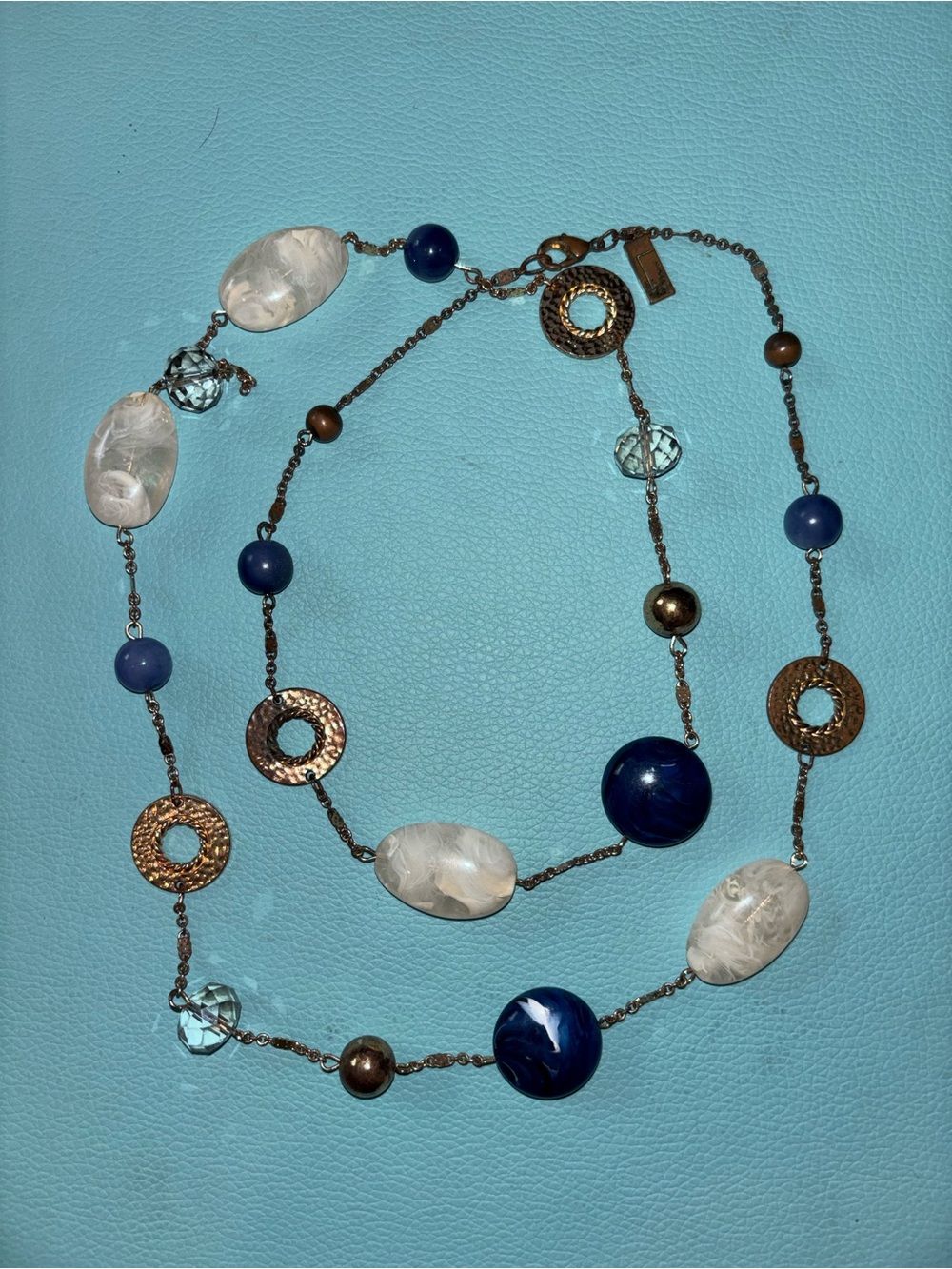 Handcrafted Blue and White Beaded Long Necklace